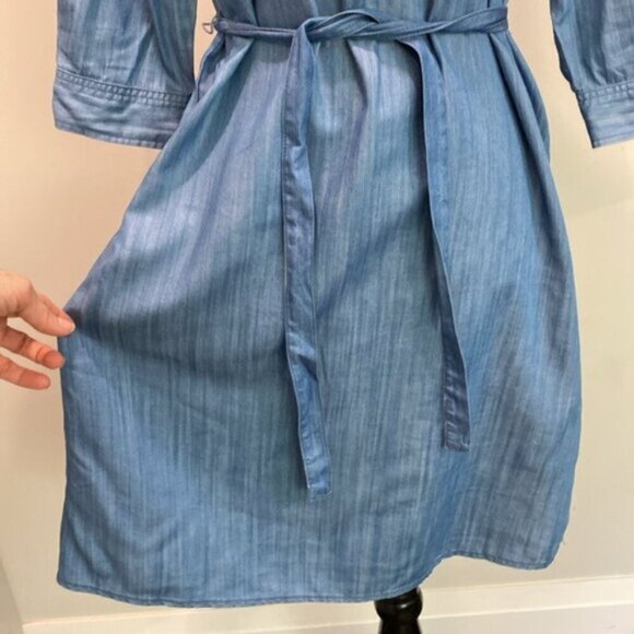DO+BE Chambray Off Shoulder Belted Dress  Blue Denim Look Boho Cottagecore - Picture 10 of 13